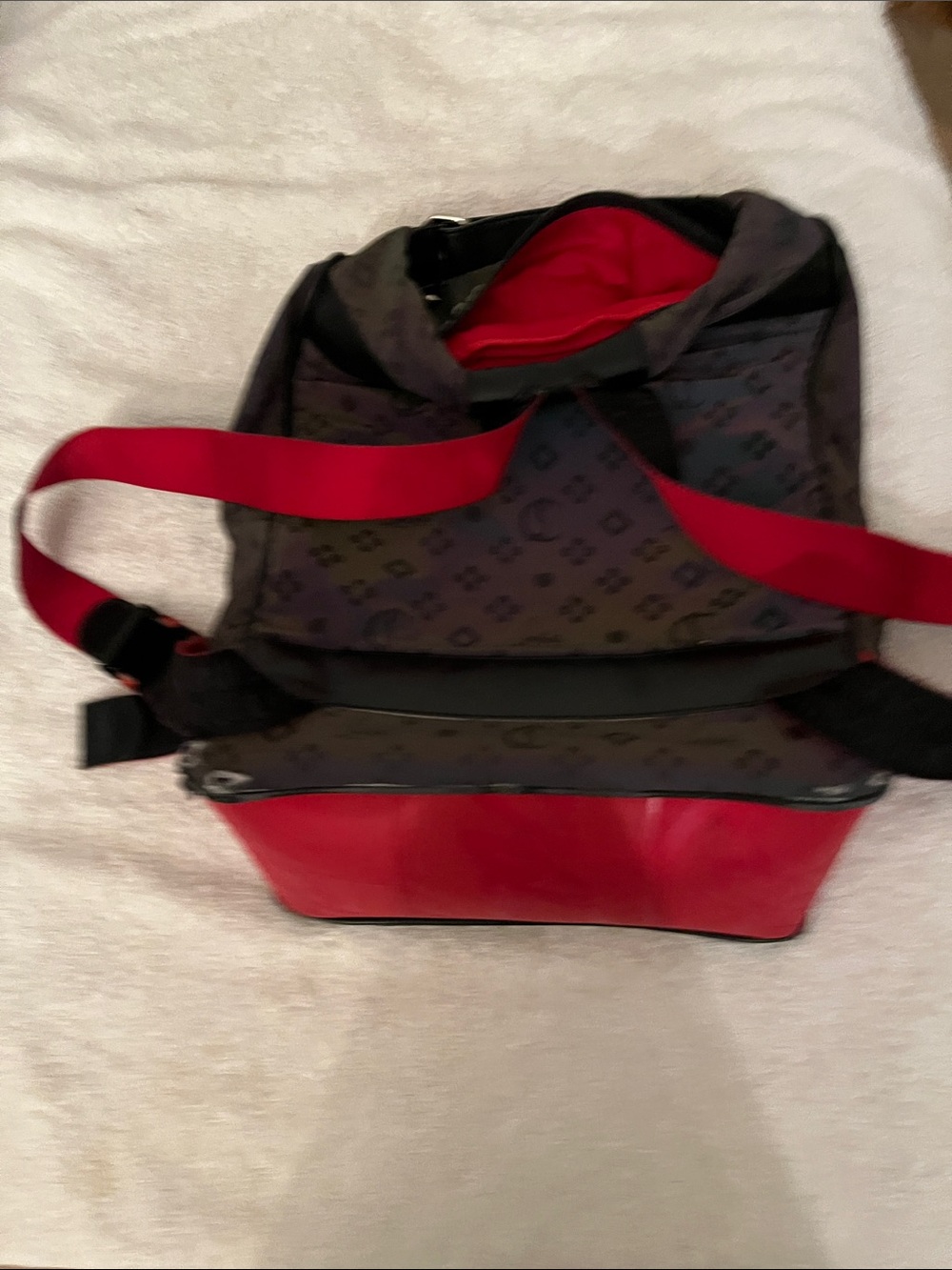 Christian Louloutin Black and Red & blPatterned Canvas Backpack with Red Accent